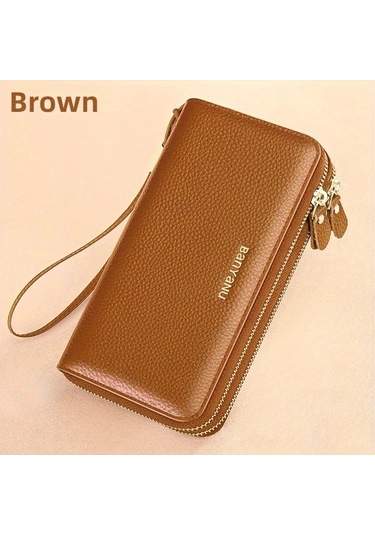 Willowhaven Daphne Sırt Çantası Stil Kadın Cüzdan Büyük Kapasiteli Çift Fermuarlı Kahverengi A-kahverengi