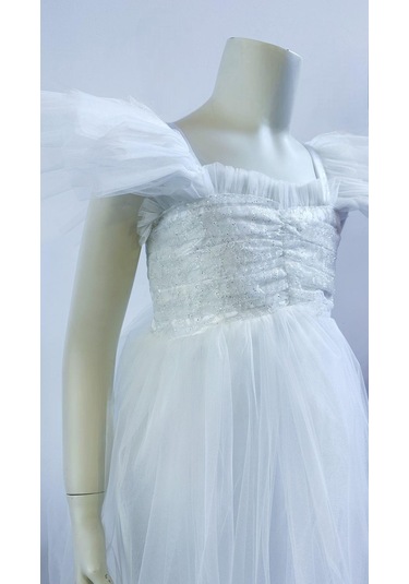 Kız Çocuk Uzun Abiye Elbise-12088-beyaz Beyaz