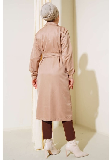 Bigdart T5853 Kruvaze Yaka Tesettür Trençkot - Vizon 001