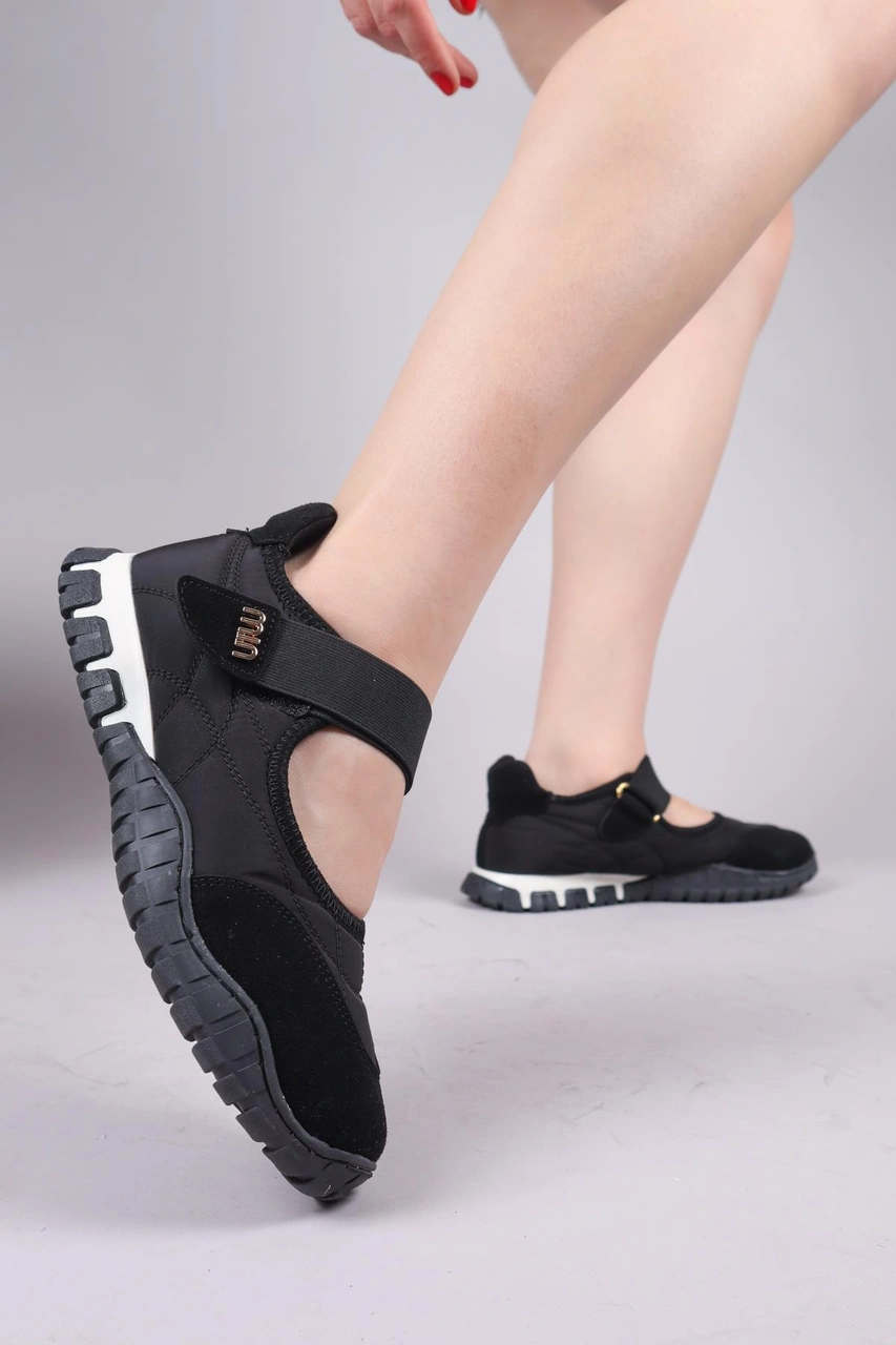 Madre Cırtlı Süet Garnili Paraşüt Babet Siyah-8440 Siyah