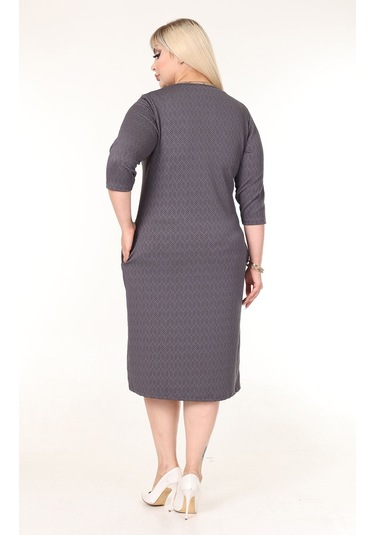 Çift Cepli Kışlık Büyük Beden Esnek Elbise 21d-2630 Füme