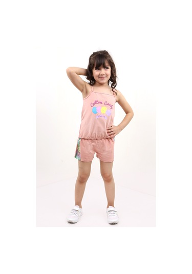 Toontoy Kids Toontoy Kız Bebek Baskılı Şortlu Takım Koyu Pudra