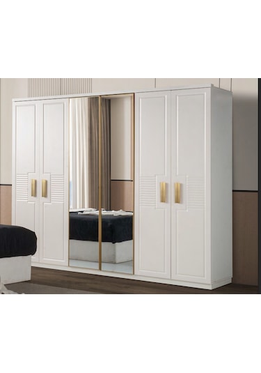 Jordan Mdf Membranlı 6 Kapaklı Gardırop Dolap Beyaz