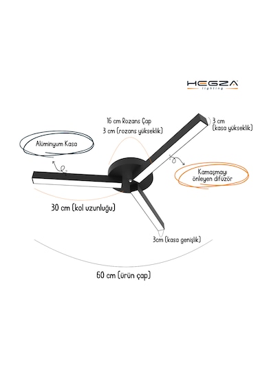 Admira -siyah Kasa, Doğal Beyaz Işık- Modern Plafonyer Led Avize Siyah