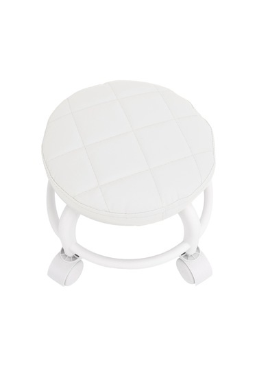 Xiyyadms Yüksek Dayanıklı Düşük Kayar Tabure - Pu Deri, Sessiz Tekerlekli, Çok Fonksiyonlu Temizlik, Manikür, Yoga - 25x5x23cm, Beyaz Beyaz