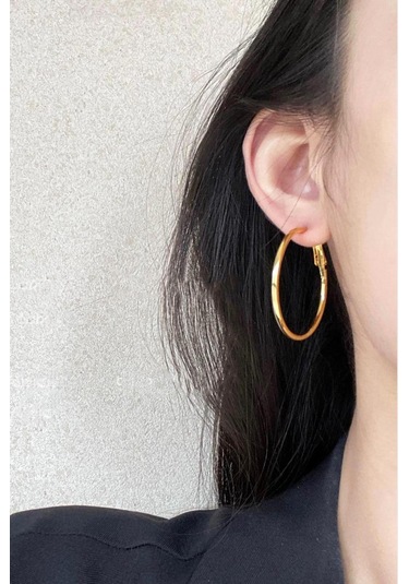 By Zeyna Aksesuar Kadın 316 L Çelik 4 Cm Halka Küpe-5062 Altın