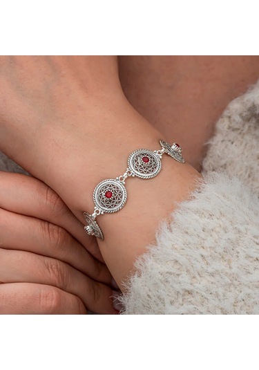 Artsmagazinmücevher Gümüş Telkari Yakut Taşlı Kadın Bileklik