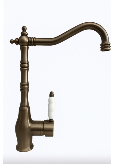 Rudi Armatür Eskitme Renk Pirinç Rustik Eviye Bataryası Metalik