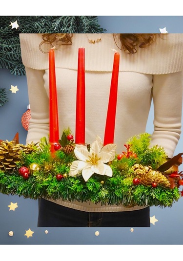 Yılbaşı Centerpice 3lü Mumluklu