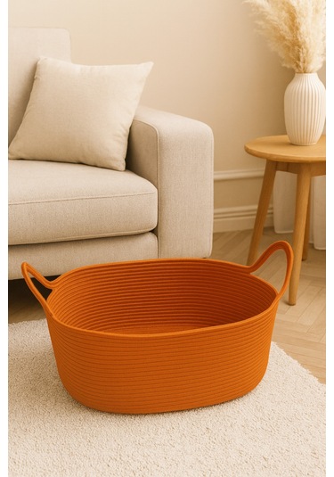 Hasır Jüt Dekoratif Sepet 20x30x50 Cm, Oyuncak, Çamaşır, Banyo, Mutfak Ve Düzenleyici Saklama Sepeti Turuncu