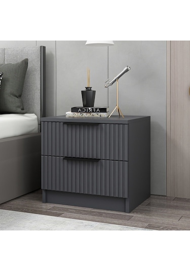 Kale Plus Komodin 2 Çekmece Antrasit Mebran Çizgili