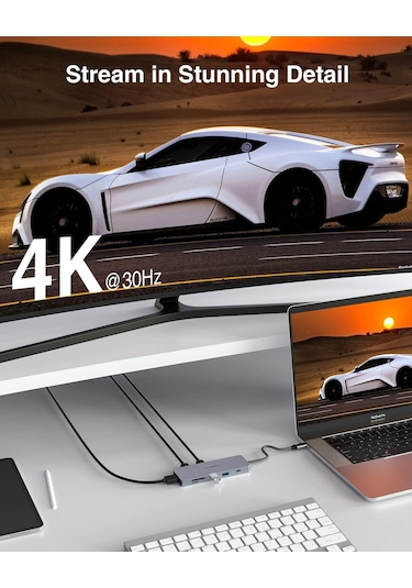 Usb C Hub, 4k Hdmı Bağlantı Noktalı 9'unda 1 Arada Yerleştirme İstasyonu Tipi C Hub, 3 Usb 3.0 Bağlantı Noktası