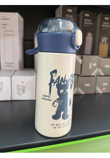 Paslanmaz Çelik Termos Su Şişesi 350ml Pipetli Krem İthal Ürün Çok Renkli