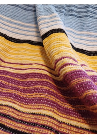 Çift Kişilik Pamuklu Battaniye 180 220 Cm Mavi-sarı Mavi - Sarı