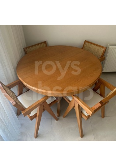 Roys Ahşap 120 Cm Koyu Naturel Yuvarlak İlaveli Baba Ayak Masa