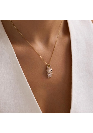 Labubu Kolye 14 Ayar Toz Pembe 2,5-1,5 Cm T14394 Renkli