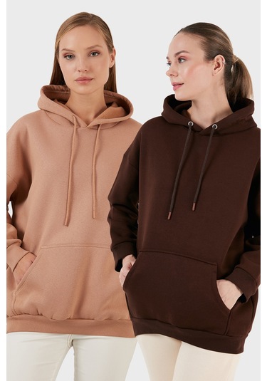 Lela Regular Fit Pamuklu Kapüşonlu Yaka Şardonlu Kışlık 2'Li Paket Bayan Sweat 5863854S2 Bisküvi-Kahve Lela Regular Fit Pamuklu Kapüşonlu Yaka Şardonlu Kışlık 2'Li Paket Bayan Sweat 5863854S2 Bisküvi-Kahve