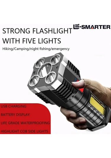5led Yüksek Güçlü Led El Fenerleri Şarj Edilebilir Kamp Spot Siyah