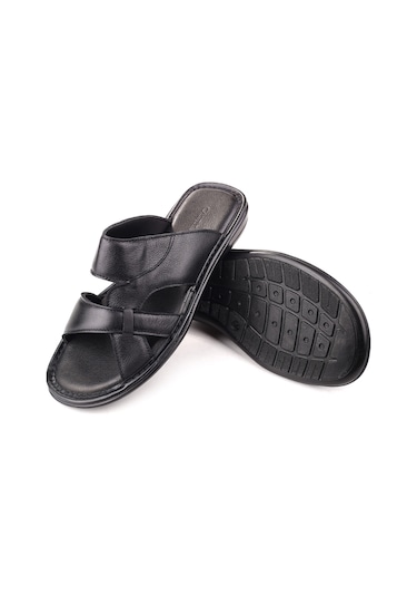 Castle Black 8521 Erkek Ortopedik Taban Hakiki Deri Terlik Siyah