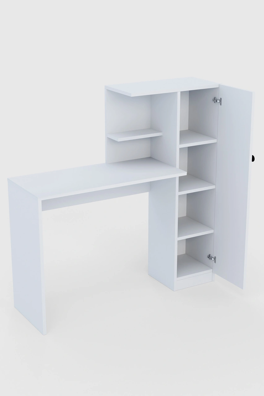 Melsa Çalışma Masası Dolaplı Ve Kitaplıklı Bilgisayar Masası, Çocuk Çalışma Masası Beyaz Beyaz