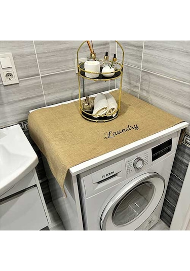 Laundry Duck Keten Su Geçirmez Ve Kirlenmez Çamaşır Makinesi - Buzdolabı - Bulaşık Makinesi Örtüsü Kahverengi - Siyah