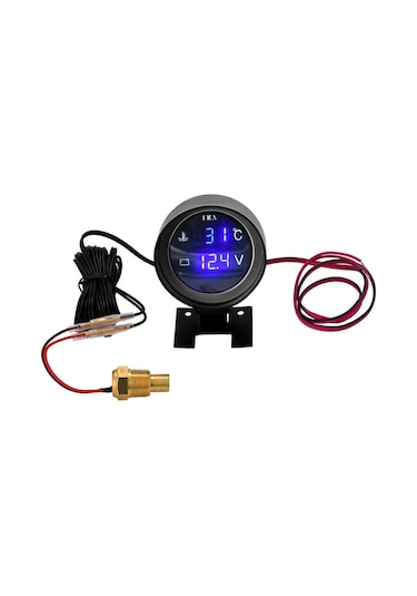 Siyah Araba Yuvarlak Led Dijital Kamyon Su Sıcaklığı Göstergesi Sıcaklık Sensörü Temperatura Moto + Voltmetre Volt