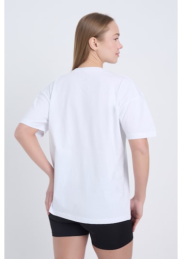Velvoria Unisex Oversize Relaxed Moving Baskılı Beyaz Renk T-shirt