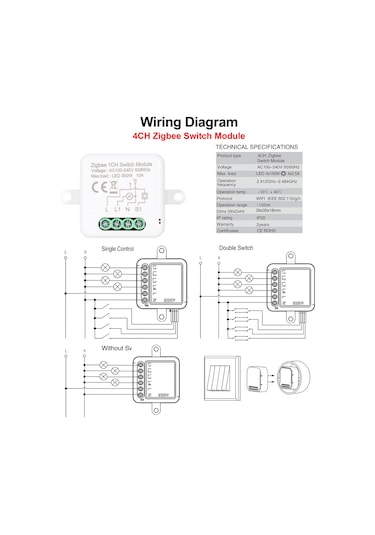 4ch Zigbee Mini Akıllı Anahtar Röle Modülü Akıllı Ev Beyaz