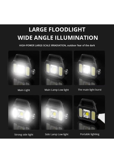 Taşınabilir Led Spot Süper Parlak Led Çalışma Işığı Projektör Açık Kamp İçin Güneş Usb Şarj Edilebilir Lamba Led El Feneri Soğuk Siyah