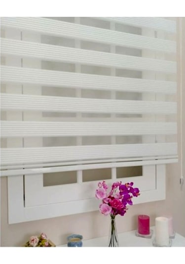 Beyaz Dar Plise Zebra Stor Perde Altı Düz