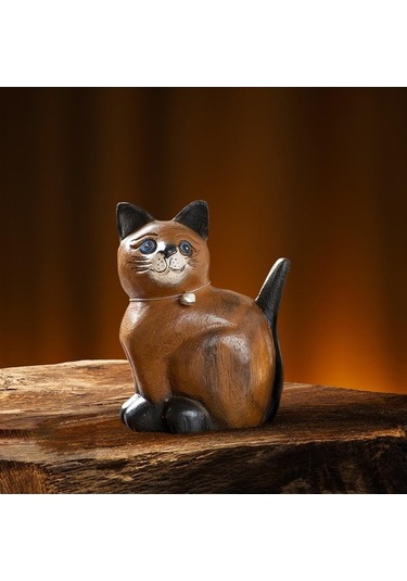 Opulentliving Ahşap Kedi Heykeli, Yatak Odası Dekoru, Sevimli Yavru Kedi Süsü, L Kafa Sol, Ev Hediyesi L Kafa Sol