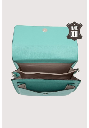 Hakiki Deri Kadın El Çantası Turkuaz Smr9022 Turkuaz