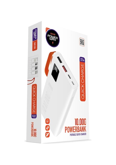 Powerway QC10 10.000 mAh PD 22.5 W Kablolu Hızlı Şarj Powerbank Beyaz