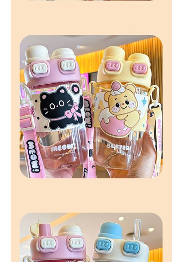 Jian Fan Çift Kapaklı Plastik Saman İçme Bardağımavisi Mavi