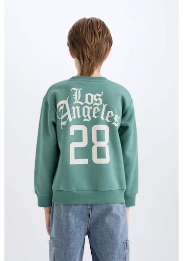 DeFacto Erkek Çocuk Oversize Geniş Kalıp Bisiklet Yaka Sırt Baskılı Kalın Sweatshirt D1912A824WNGN757