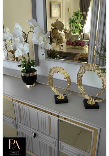 Gold 2'li Ofis Metal Aksesuar Biblo Ev Salon Dekorasyon Obje