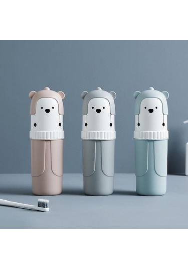 Pembe Sevimli Taşınabilir Diş Fırçası Tutucu Kutusu Seyahat Diş Fırçası Bardağı Gargara Bardak Diş Macunu Saklama Kabı Banyo Dış Mekan Malzemeleri Pembe