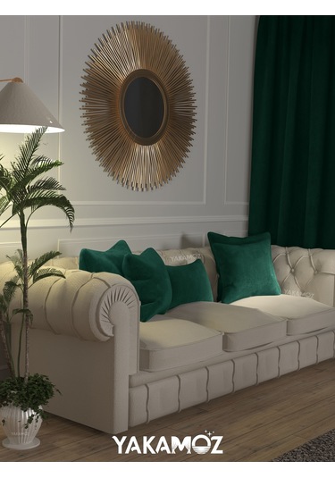 Br Yakamoz Zümrüt Yeşili Kırlent , Yastık Kılıfı Kadife Görünümlü Velvet Touch Serisi Zümrüt Yeşil