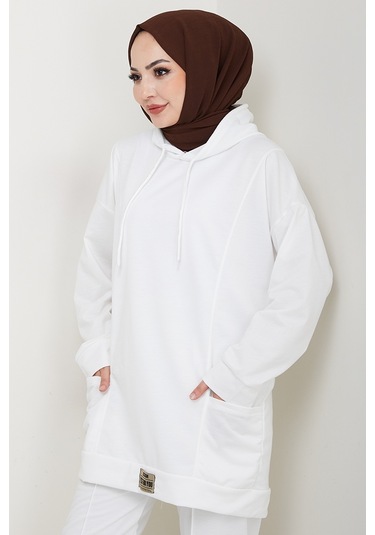 Çift Cepli Kapüşonlu İkili Takım 1663 - Beyaz Beyaz