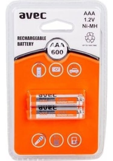 Avec 600 mAh AAA Ni-MH Şarj Edilebilir İnce Kalem Pil 2'li