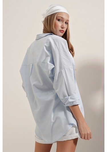 Bigdart 3900 Oversize Uzun Basic Gömlek - Açık Mavi 001