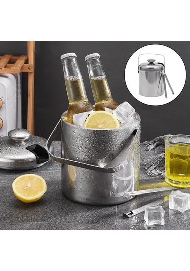 Homyl 1,3 L Buz Kovası + Maşa Ve Kapak Yalıtımlı Çift Gümüş