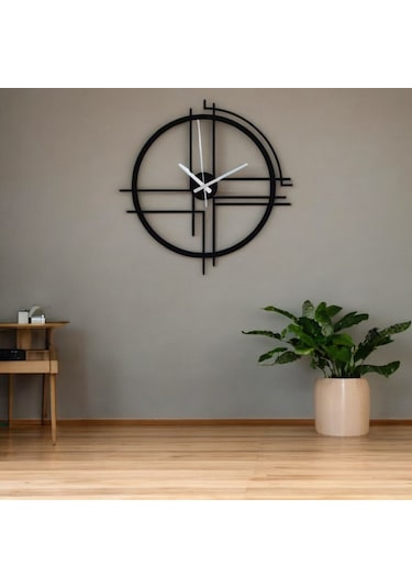 50 Cm Siyah Çelik Duvar Saati Sessiz Quartz Mekanizma, Paslanma Siyah Çerçeve