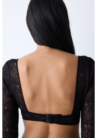 Penti Lace Dantel Uzun Kollu Siyah Büstiyer