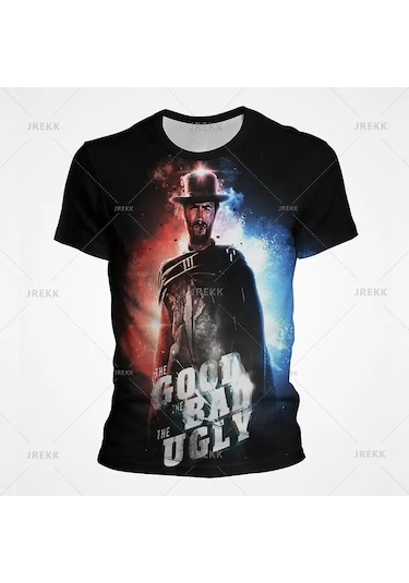 Snapbuy Vintage Yaz Erkek T-shirt - İyi Kötü Çirkin Baskılı Blondie Grafikli Streetwearblack Black