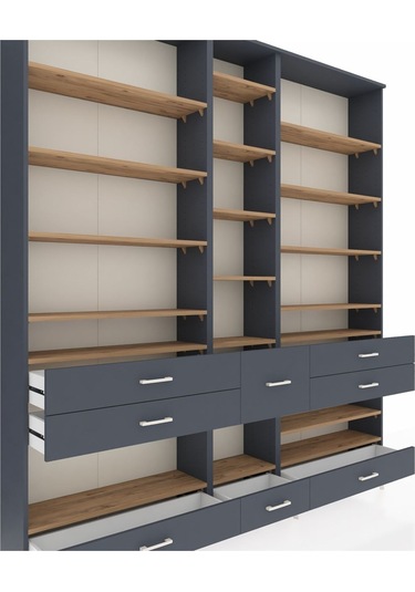 Arges Dolap 19 Raflı 8 Çekmeceli 220x30x243 Antrasit-çam/antrasit Atlas Çam/antrasıt