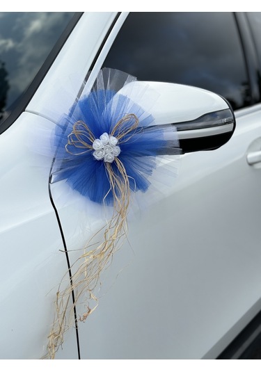 30 Adet Beyaz Mavi Kristal Tül Beyaz Lateks Güllü Konvoy Süsü