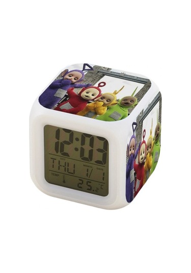 Besthome1 7 Renkli Led Kare Saat - Beyaz, Dijital Alarmlı, Renk Değişimi, 12/24 Saat Formatı, Sıcaklık Ve Takvim