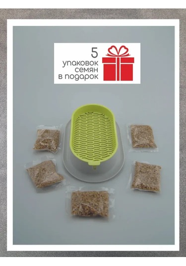 Teltree Kedi Köpek Çim Bitirme Seti - Su Yetiştirme Tepsisi, 5 Tohum Paketi, Gri Ve Parlak Yeşil Abs Plastik