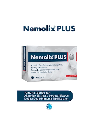 Tab İlaç Nemolix Plus Tip II Kolajen Yumurta Kabuğu Zarı 30tablet